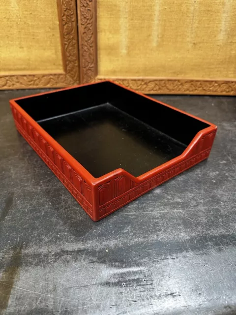 Chinese Republic Period Cinnabar Carved Lacquer Desk Tray Wood Core