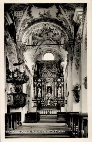 Ak Ossiach in Kärnten, Stiftskirche, Innenansicht, Fromiller-Fresken - 4288080