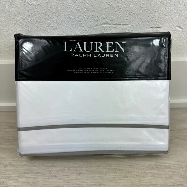 Funda edredón Ralph Lauren Spencer Queen blanca gris NUEVA