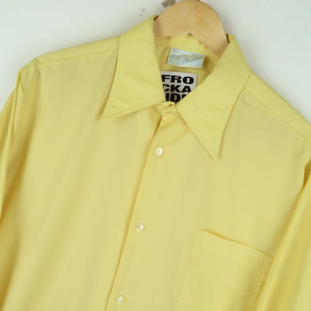 Camicia Uomo Vintage anni '70 Giallo Collare Pugnale Disco TAGLIA XL (M490)