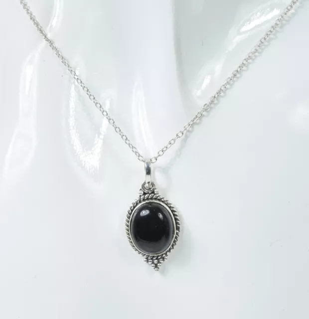 925 SOLID STERLING Silver Black Onyx Chain Pendant-19 Inch s144 EUR 9 ...