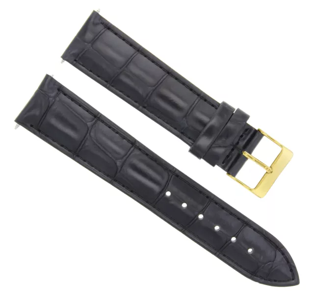 18Mm Leather Watch Band Strap For Jaeger Lecoultre Watch Black Gold