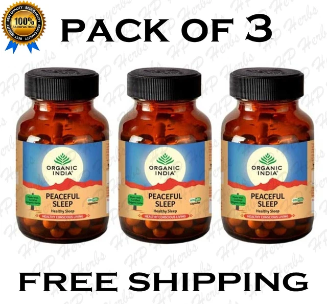 Paquet De 3 ORGANIC INDIA Peacefull Sommeil Utilisé pour Sain - 180 Capsules