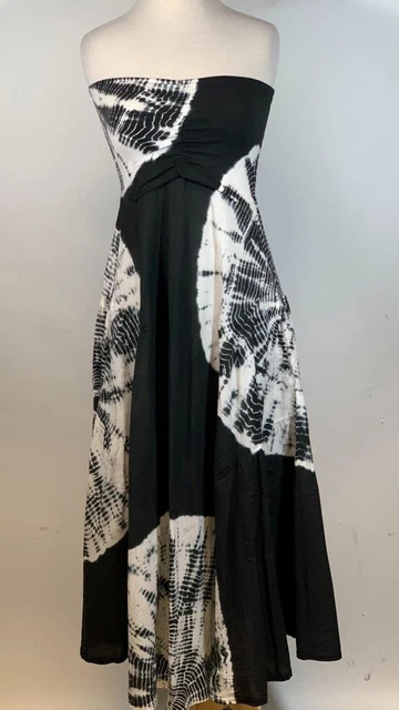 LUNA LUZ Cotton Lycra Lagenlook Black Tie Dye Sleeveless Dress Size Small