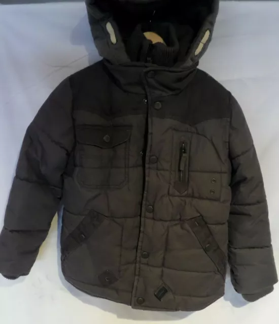 KIDS BOYS COAT AGE 8 Grey padded fleece lining zip up winter hooded jacket NEXT