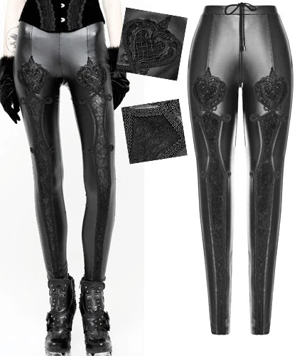 Pantalon gothique lolita baroque faux cuir dentelle broderie rock chic PunkRave