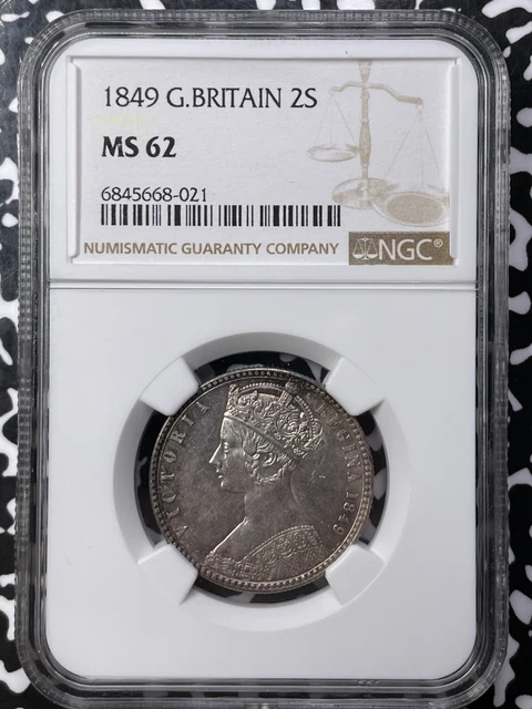 1849 Great Britain 1 Florin NGC MS62 Lot#G5398 Silver! "Godless Florin"
