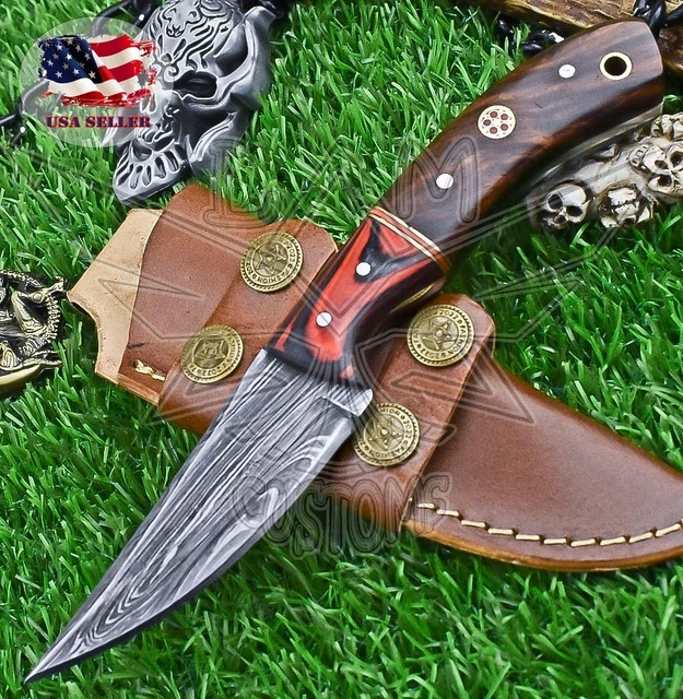 Hand Crafted Skinner Knife Damascus Walnut Wood Wooden Bolster Hunter Rare