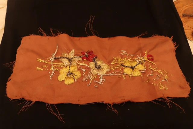 Vintage Doily Brown Runner Flowers Embroidered, Floral Motif Egyptian Handmade