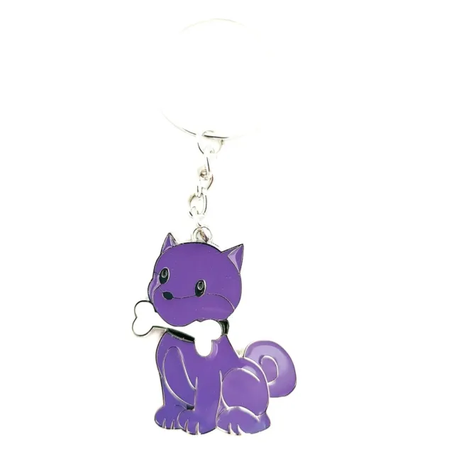 Dog & Bone Keyring Key Ring Purple Gift Keychain Bag Charm Metal Enamel A13