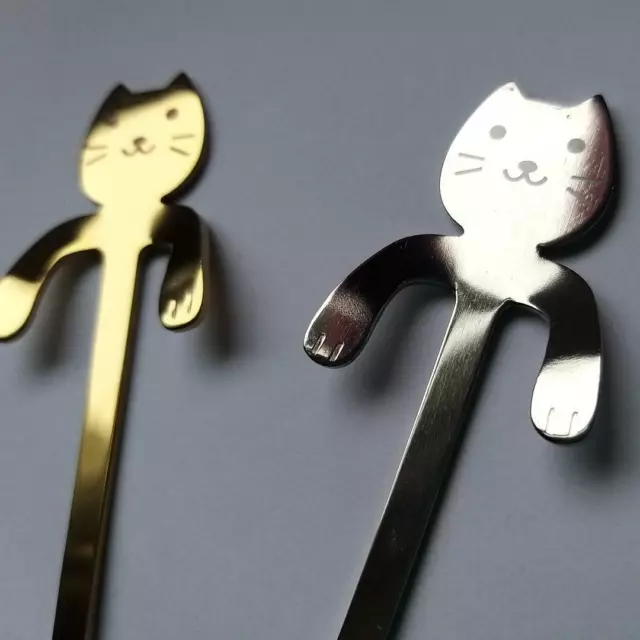 Novelty Stainless Steel Cute Cat Icecream Tea Stirring Spoon 5 colours