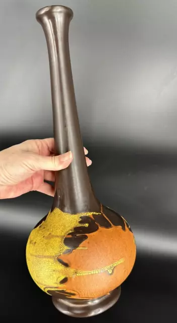 RARE ROYAL HAEGER Earth Wrap Pottery Vase Cylinder Crackle Glaze MCM Lava 15”