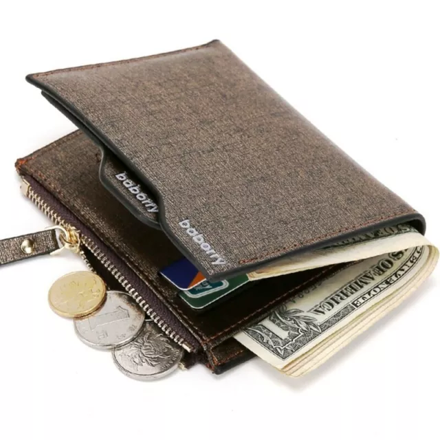 Men Leather Wallet ID, Credit Card Holder Clutch Bifold Pocket Zipper Coin Purse