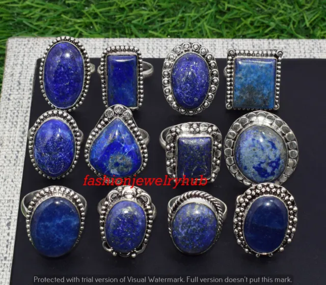 Lapis Lazuli Gemstone 10pcs Rings Wholesale Lot 925 Silver Plated Jewelry