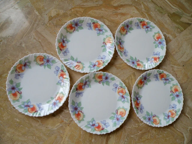 Lot De 8 Assiettes à Dessert Arcopal Motif Fleurs Vintage – État Impeccable
