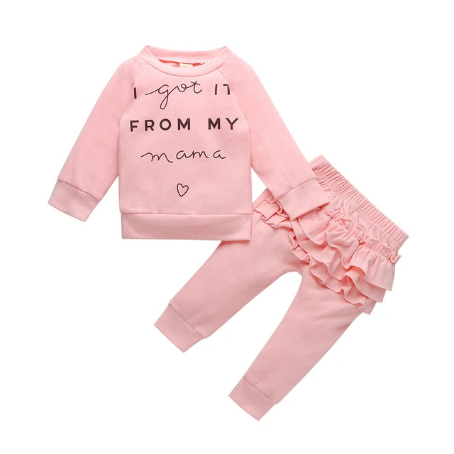Kids Baby Girls Long Sleeve Tops Ruffle Pants 2PCS Outfits Clothes Set Tracksuit
