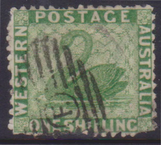 (F226-14) 1860 Western Australia 1/- green Swan stamp (N)