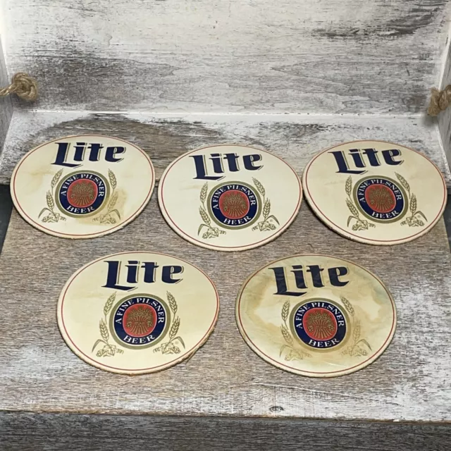 Set of 5 VTG Miller Lite Beer Double-Sided Paper Cardboard Bar Coasters 3.5"