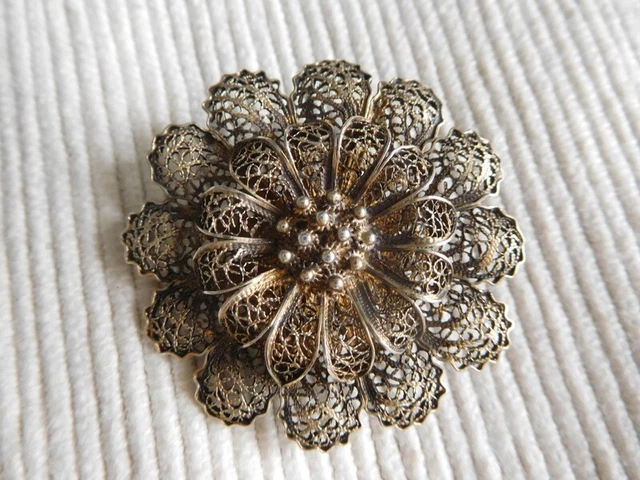 Broche Vintage Argent Filigrané 800 – Portugal – Superbe