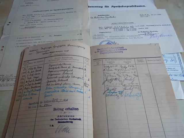 Studienbuch TU BRAUNSCHWEIG 1944 für Pharmazie-Studentin, Signaturen Professoren