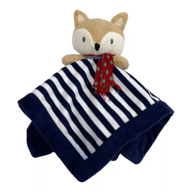 Levtex Baby Lovey Security Blanket Plush Fox Red Scarf Navy Blue White Stripes