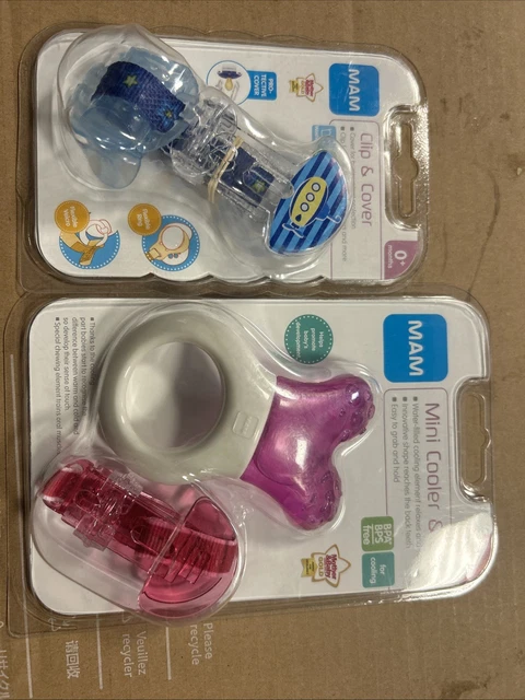 MAM MINI COOLER Clip Teether (pink) And Clip Cover (blue