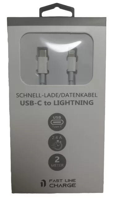 Schnell-Lade/Datenkabel Premium für IPhone mit USB-C Anschluss 2.4A 2 Meter