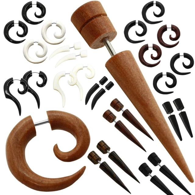 2 Faux Plugs D'oreille En Spirale Noire - Fausses Extensions Type Tunnel Piercing - Taille 4, 6 Ou 8 Mm