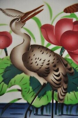 Vintage Fine TM Mark Heron/Crane Bird Picture Ceramic Tile,Japan 3