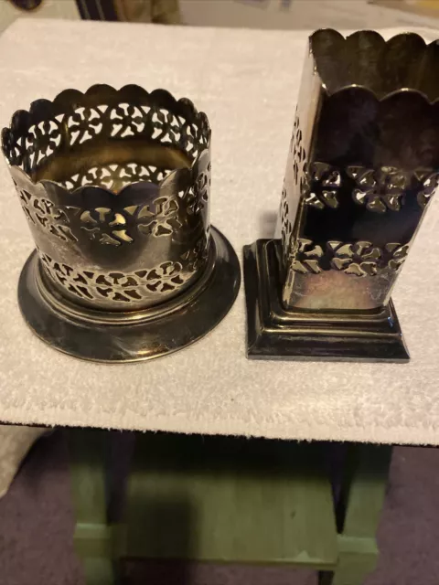 Set Of 2 Vintage Silver Plate Items. Bottle Holder And Match Holder