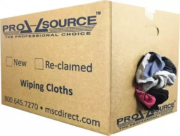 Reclaimed Cotton T-Shirt Shop Rags (Low Lint), 25 lb Box (3 to 4 Cloths per Lb)
