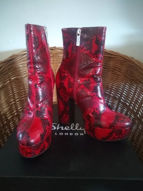 Women's Shellys London Red Snake Print Platform High Heel Boots. Size US7 3