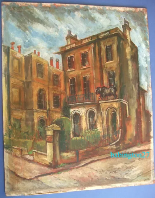 Oil Painting Black Bull Hammersmith London Georgian House 1930s 1940s signed art