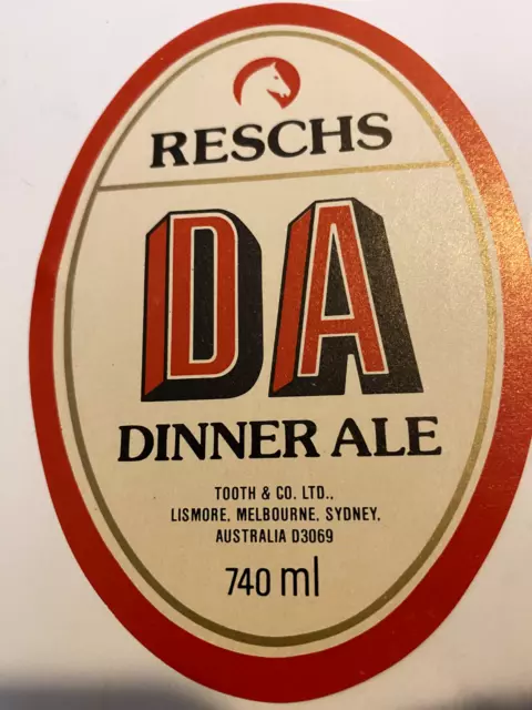 RESCHS DA Dinner Ale Beer Label 740ml genuine label great cond Australian  S3717