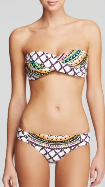 NWT $152 Trina Turk  KON TIKI WHITE Sz 8 BANDEAU TOP & Sz 6 SHIRRED HIPSTER