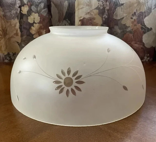 Vintage 14" Etched Flower Glass Oil / Electric Hanging Dome Light Lamp Shade