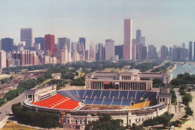 Aerial View Soldier Field & Skyline of Chicago Illinois, 1988 -- Modern Postcard