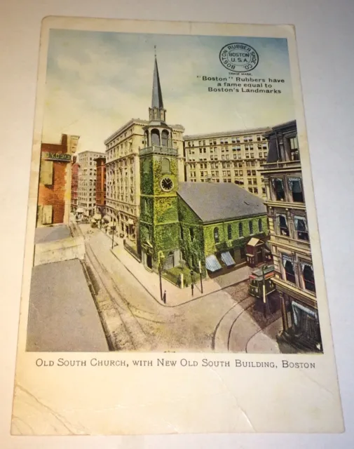 Antique American Boston Rubber Shoe Co. Advertising Postcard! Old South Church!