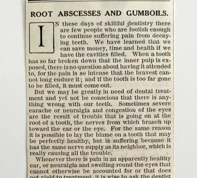1916 Root Abscesses Gumboils Dental Article Medical Ephemera DWMYC1