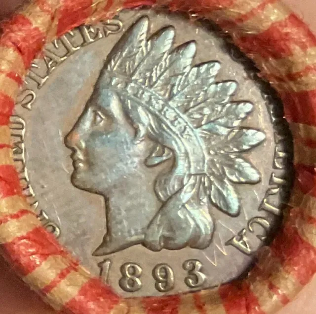 Crimped & Sealed Wheat Penny roll capped w/high grade 1893 Indian Head Cent #91
