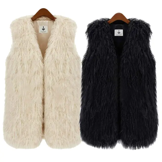 Womens Shaggy Faux Fur Gilet Ladies Vest Jacket Winter Fluffy Waistcoat Outwear 2