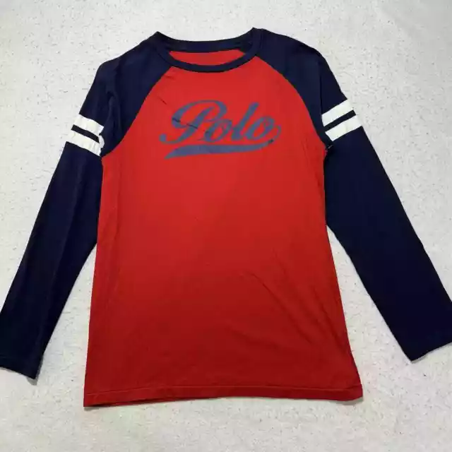 Polo Ralph Lauren Youth XL Classic Fit Long Sleeve Graphic T Shirt Red Blue