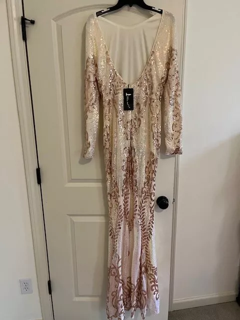 MISSORD LONG SLEEVE Sequin Evening Dress Cream/Gold XL $24.99 - PicClick