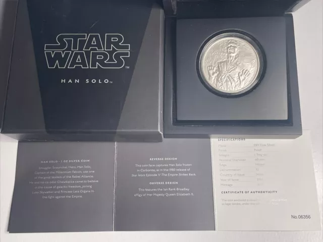 STAR WARS: 2016 Han Solo 1oz Silver $2 Coin NIUE