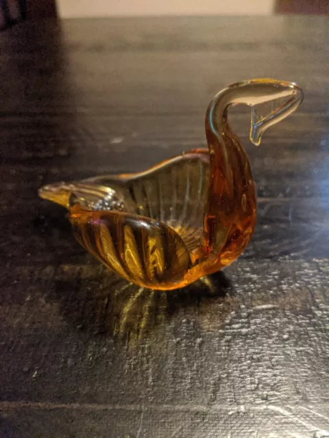 Italy Hand Blown Art Glass Amber Swan Candy Dish Nut Dish Trinket