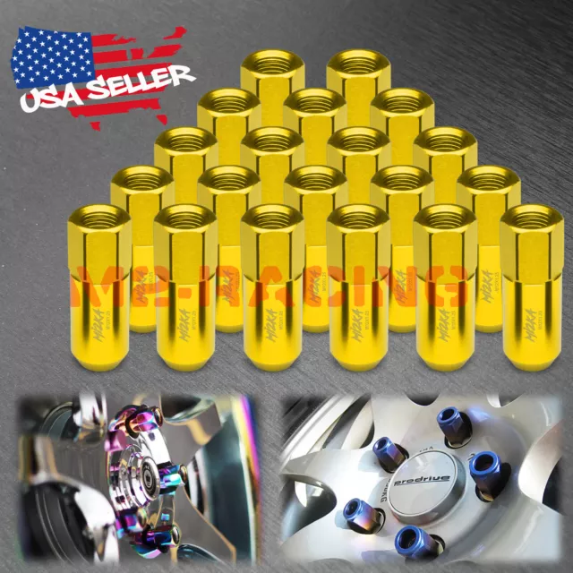 Gold 20pcs M12X1.25 Lug Nuts Extended Tuner Aluminum Wheels Rims Cap WN02