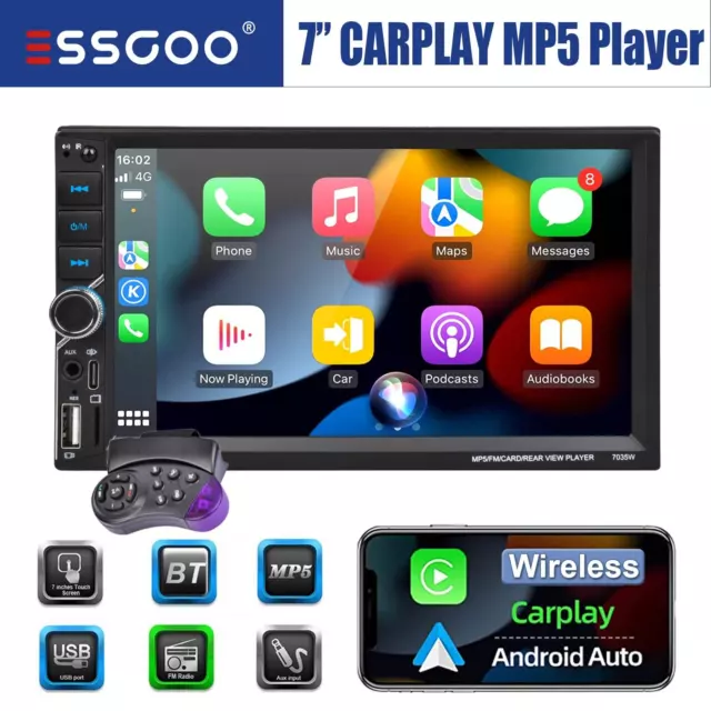 Autoradio 7" Wireless Carplay Android Auto Bluetooth Touch Screen 2 DIN USB AUX