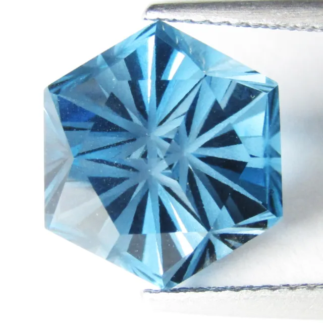 3.12Cts Dazzling Natural Swiss Blue Topaz 8mm Hexagon Magic Cut  Loose Gemstone