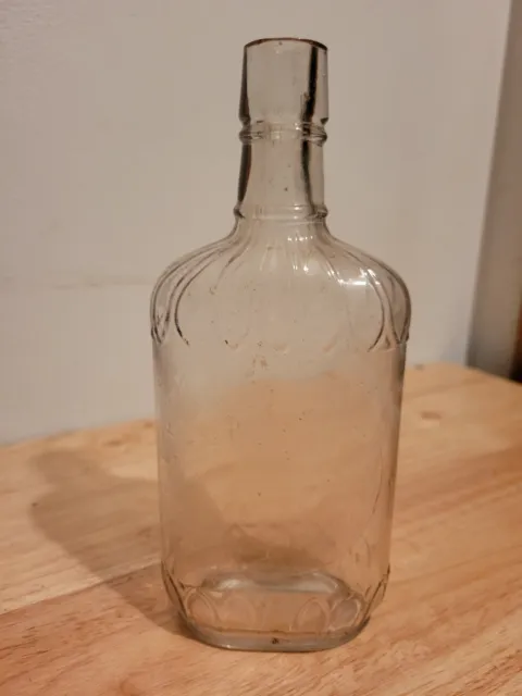 Antique Hand Blown Fluted Shoulder & Base Fancy Pint Whiskey Bottle