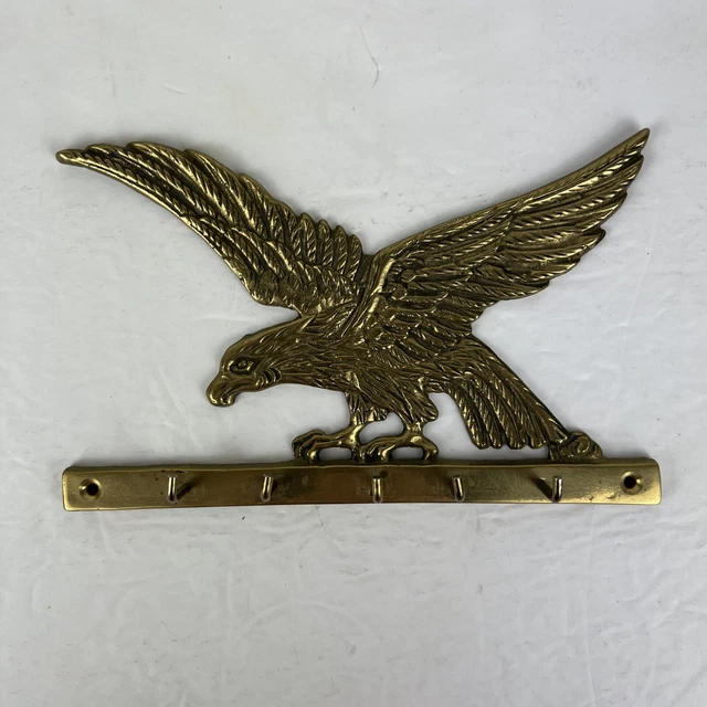 Llavero de latón águila montaje en pared Tawian 5 ganchos vintage 8""x5"" pátina Taiwán